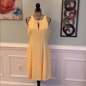 White House Black Market Yellow Lace Halter A-Line